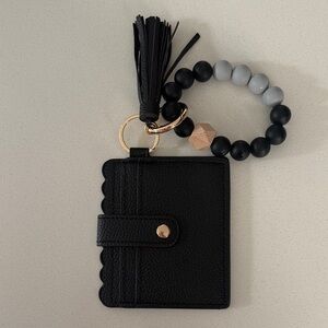 Black Leather Card Holder with Tassel Keychain
